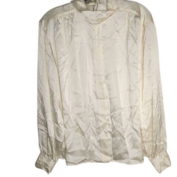NWT Vintage Jones New York Silk Off White Blouse Mock Turtleneck DeadStock Mediu - Picture 1 of 9